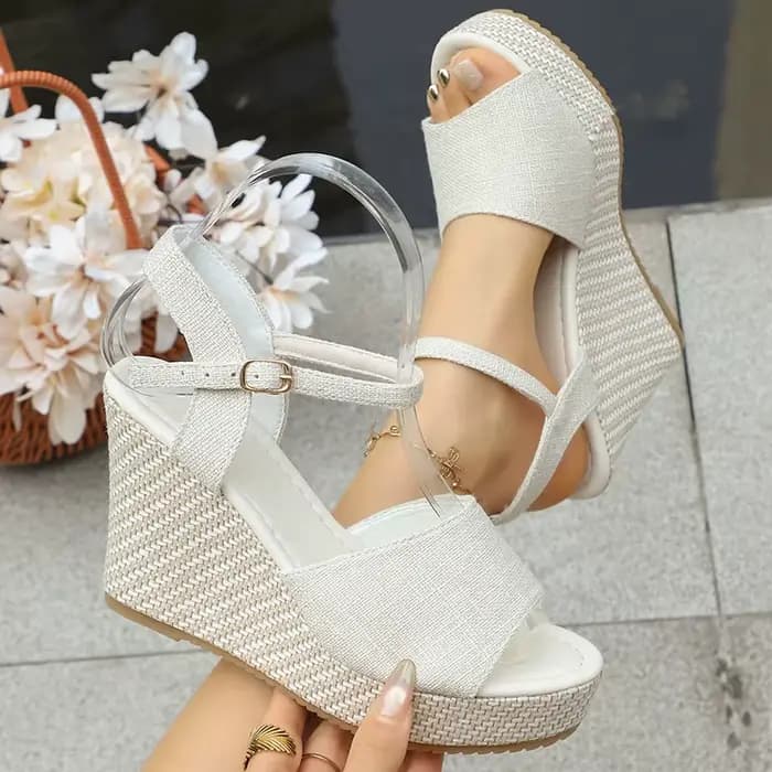 Sandales compensées noires et blanches pour femmes, collection été 2026, à bride cheville, plateform