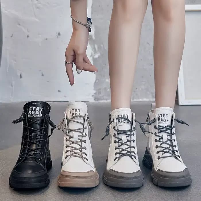 Chaussures de printemps et d'automne en cuir véritable pour femmes, bottines à semelle épaisse, bott