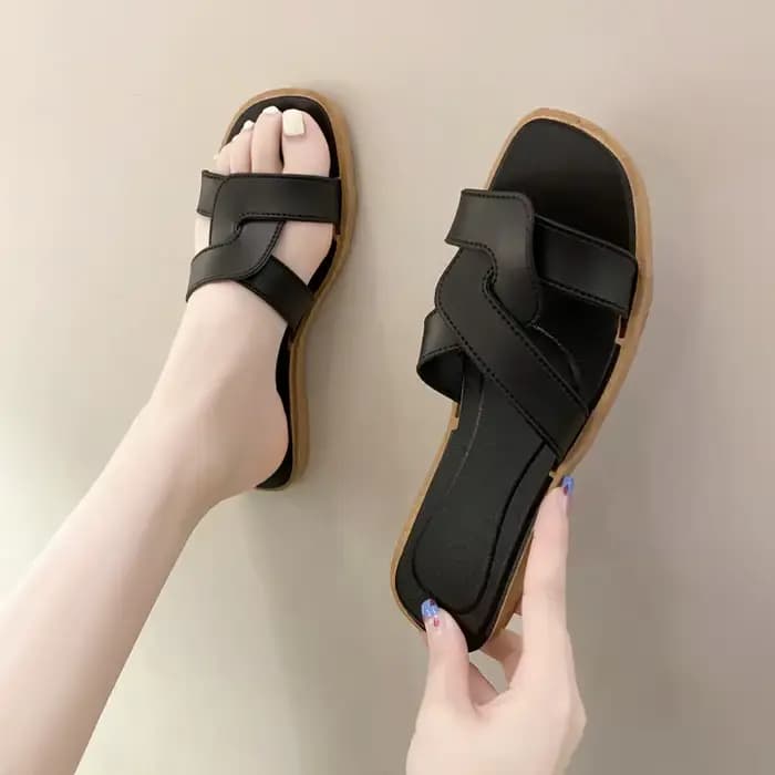 Sandales d'été pour femmes, Design à bande croisée, semelle antidérapante Ultra douce, pantoufles de