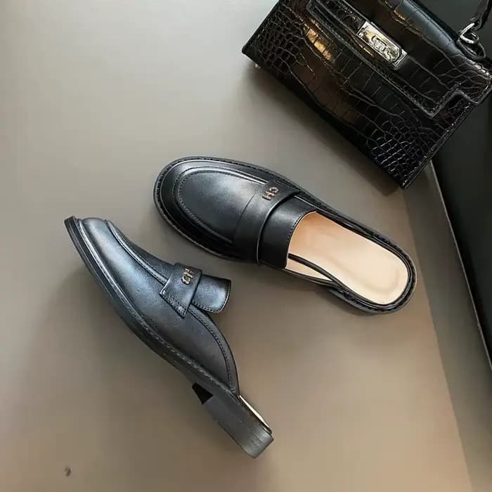 Dilalula-Pantoufles en Cuir group pour Femme, Chaussures Mixtes à la Mode, Bout Couvert, Mules Plate