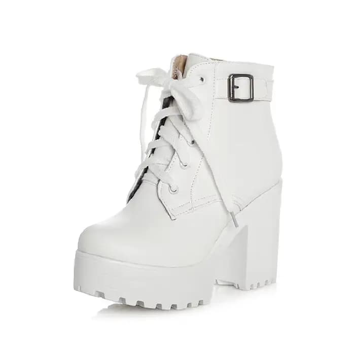 Bottes à lacets avec ceinture pour femme, semelle optique, talon haut, grande taille, commerce extér