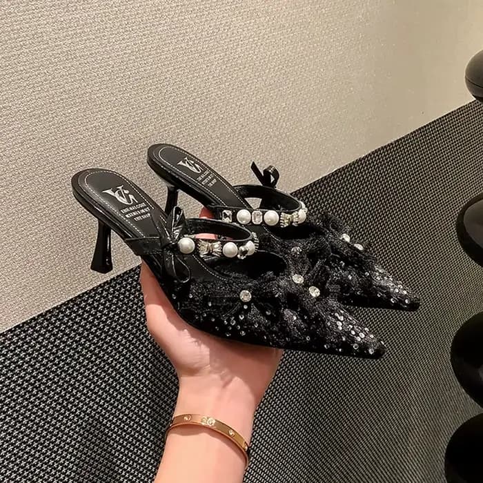 QUTAA 2025 mode femmes talons hauts sandales chaussures Sexy nœud bout pointu pantoufles de fête cha