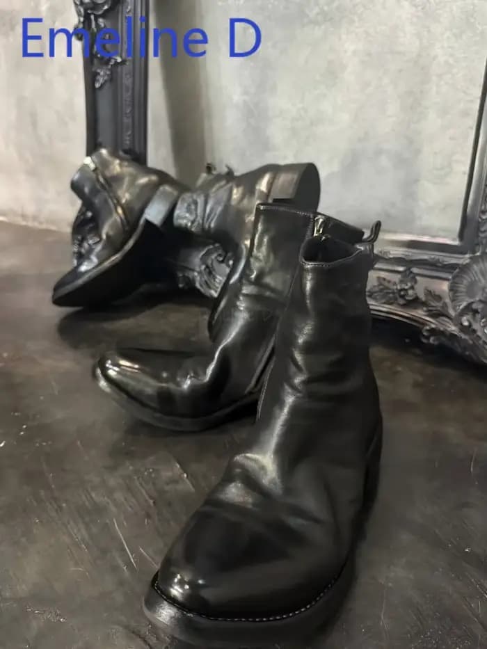 Bottes courtes plissées verticales avec fermeture éclair latérale, en cuir noir, Style minimaliste,