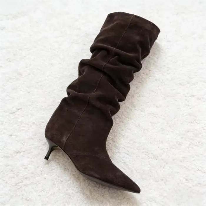 Haute qualité Faux daim bottes femmes mode bout pointu chaton talon conception bottes automne Vintag