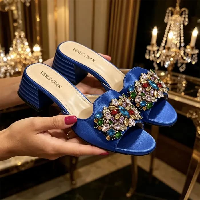 Escarpins noirs pour femmes 2026 - Design italien avec accents en strass pour mariages et soirées él