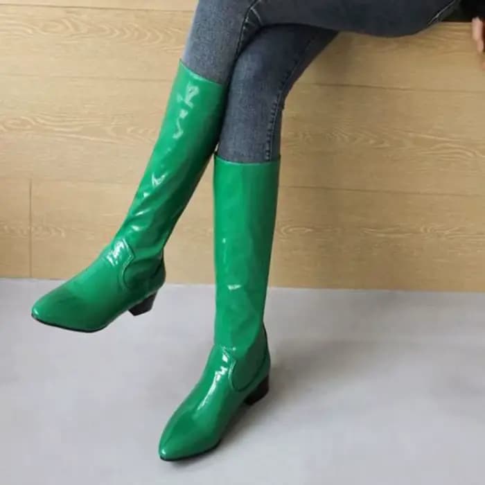 REAVE Aan-Bottes hautes au genou pour femme, talons épais, bleu, jaune, pointu, à enfiler, dame, con