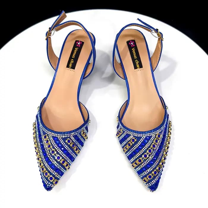 Ensemble de chaussures et de sacs italiens pour femmes, nouveau Design spécial, couleur bleue, talon