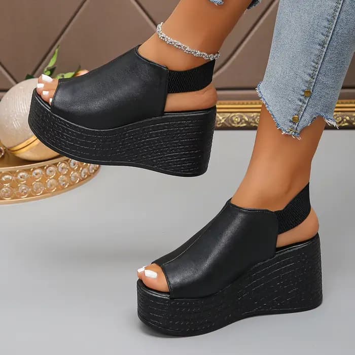 Femmes sandales de haute qualité été en cuir sandales à talons compensés femmes nouvelle plate-forme