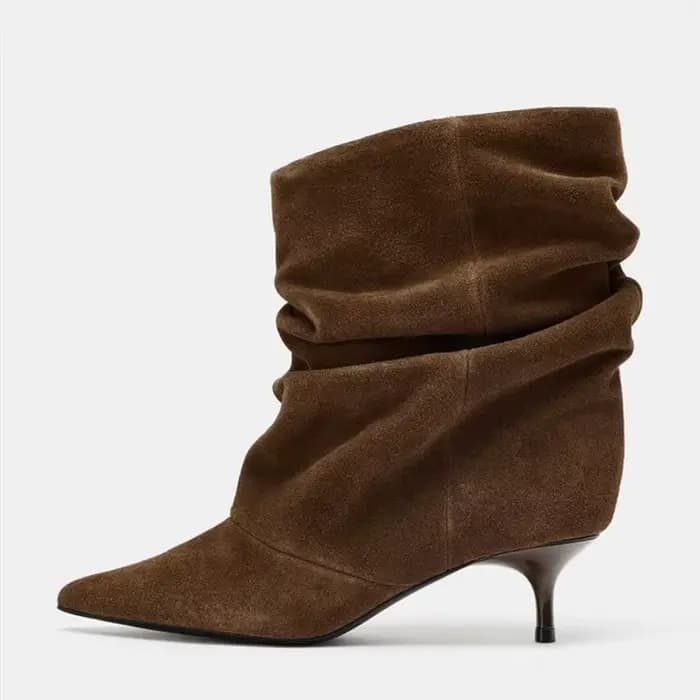 Bottines d'hiver à bout pointu pour Femme, bottes courtes plissées, rétro, élégantes, De styliste