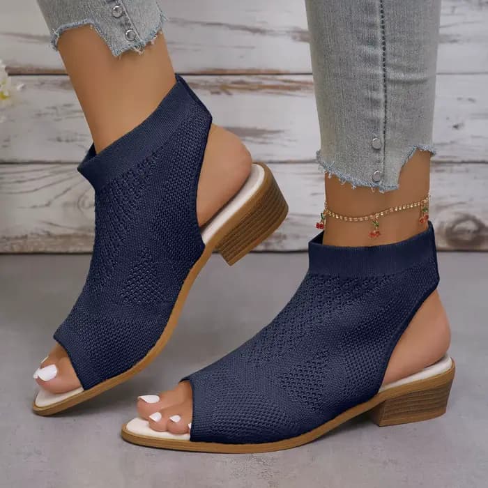 Sandales pour femmes 2025 été bout ouvert maille respirant chaussures pour femmes couleur unie talon
