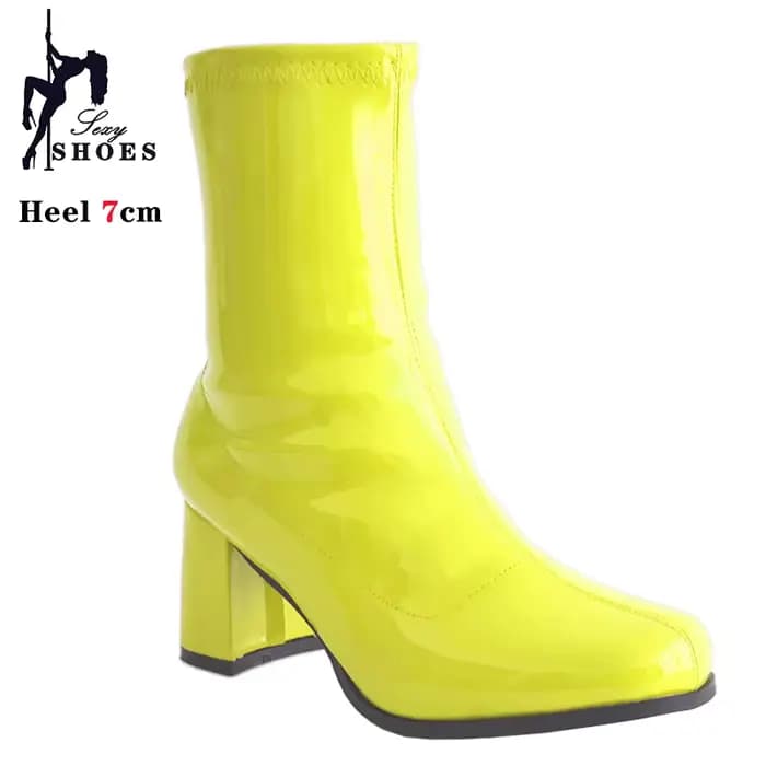 Bottes courtes zippées à talons hauts pour femmes, bottes de rinçage à talon carré, bottes Go Go, 7c