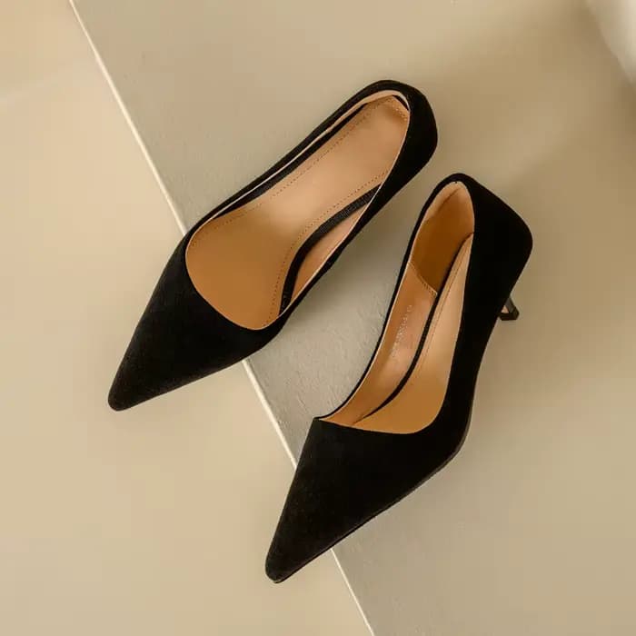 QUTAA 2025 nouvelles mode femmes pompes chaussures mi talon été enfant daim Sexy bout pointu fête bu