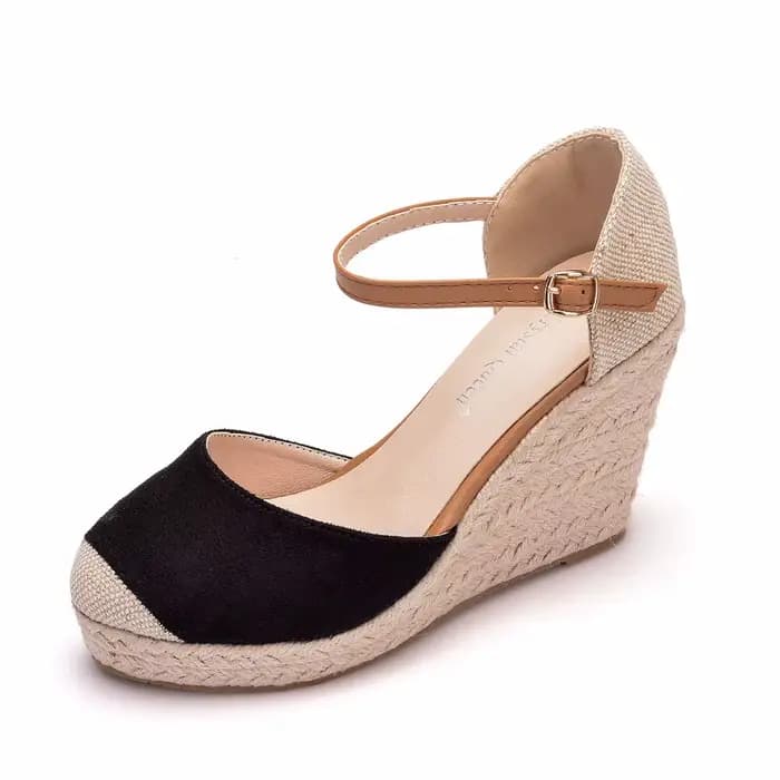 Sandales compensées d'été pour femmes à talon compensé, style espadrille, avec bride à la cheville e