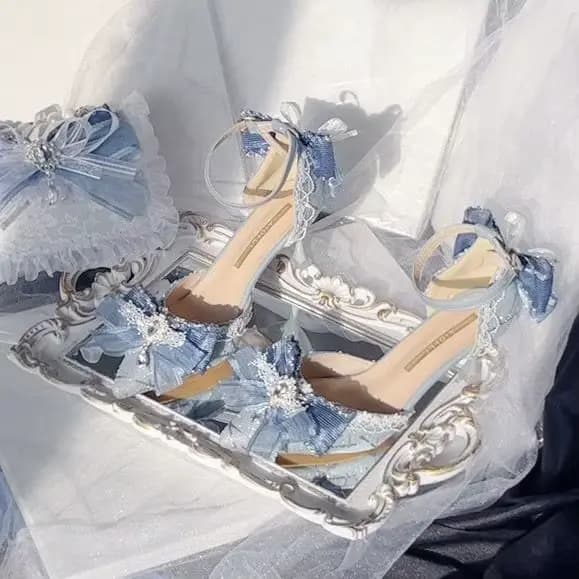 Lolita femmes talons chaussures de créateur de mariage chaussures blanches chaussures mignonnes bleu