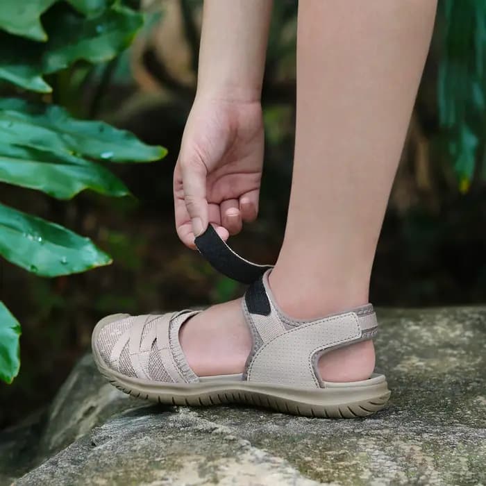 GRITION femmes sandales chaussures de plein air décontractées bout fermé talons plats tissu élastiqu