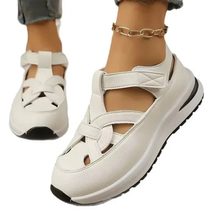 Bout fermé femmes solide sandales à talons compensés mode creux femmes sandales boucle sangle hauteu