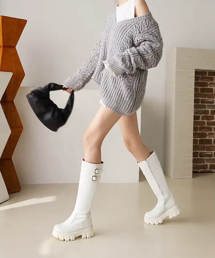 Bottes à Double boutonnage en cuir verni brillant pour femmes, longueur aux genoux, plateforme à fon