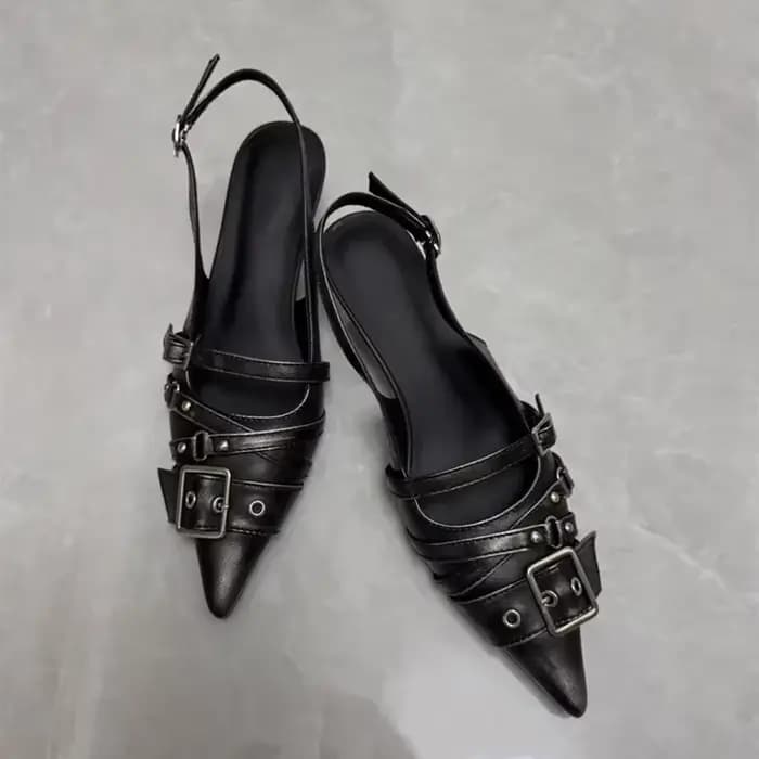 Baotou – chaussures à talons hauts et bout pointu pour femme, pantoufles froides avec boucle de cein
