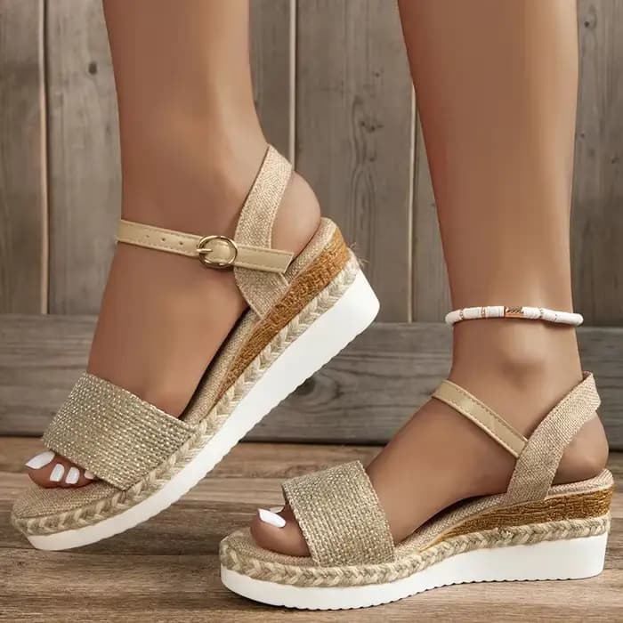 Espadrilles en toile sandales compensées pour femmes 2025 été décontracté bride à la cheville plate-