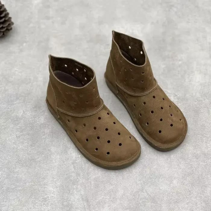 Careaymade-bottines en cuir véritable chaussures plates bout rond Slip-On évider bottes courtes de h