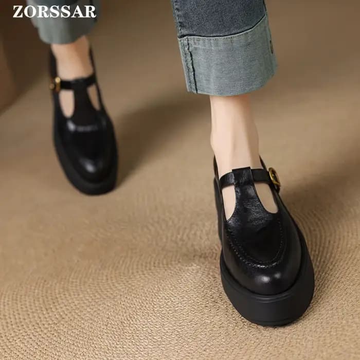 Escarpins à talons hauts et plateforme épaisse pour femmes, chaussures en cuir véritable à bout poin