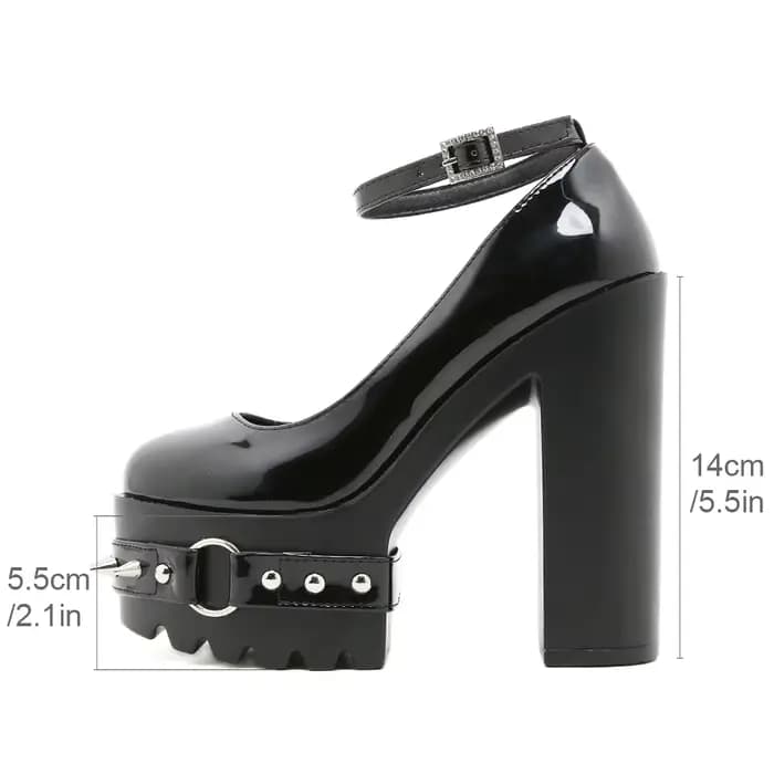 Gdgydh – chaussures à talons hauts pour femmes, chaussures à rivets punk goth, à talons carrés, à pl