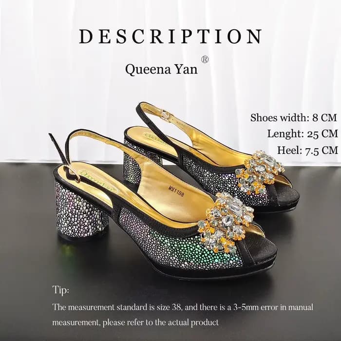 Ensemble de chaussures à talons hauts élégantes noires INS 2026 pour femmes et sac orné de strass -