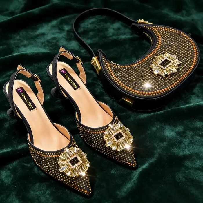 Chaussures de soirée élégantes pour femmes nigérianes 2026 avec talon moyen et sac à main assorti –