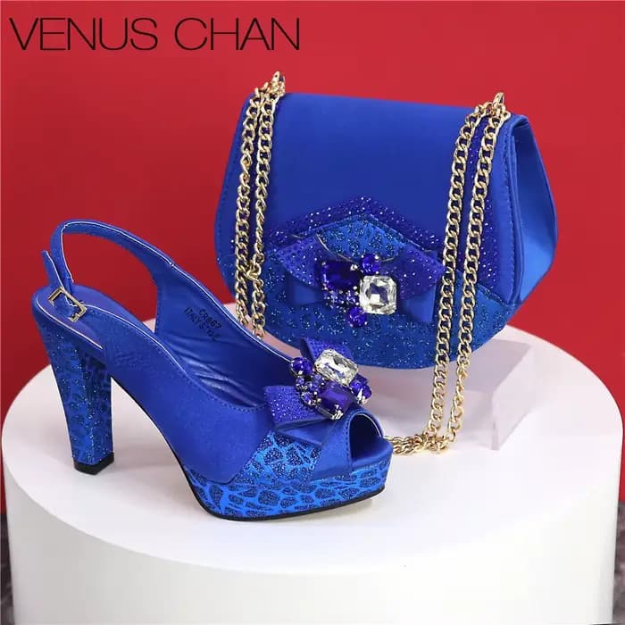 Escarpins à Talons Hauts pour Femmes, Décorés de Fleurs en Strass, Ensemble de Chaussures et Sacs de