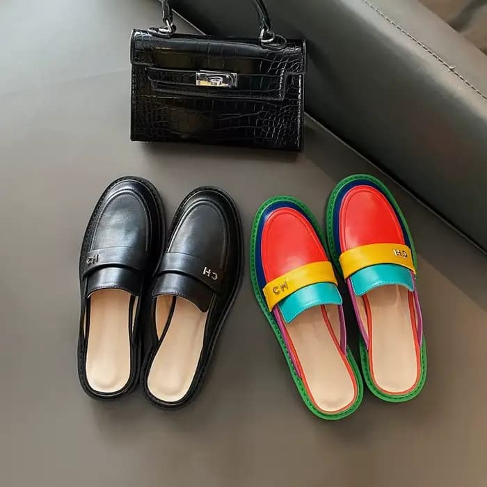 Dilalula-Pantoufles en Cuir group pour Femme, Chaussures Mixtes à la Mode, Bout Couvert, Mules Plate