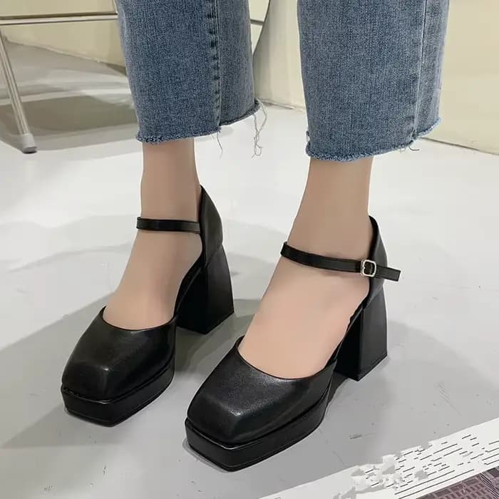 Chaussures à talons épais et hauts pour femmes, nouvelle plateforme imperméable, simples, noires, él