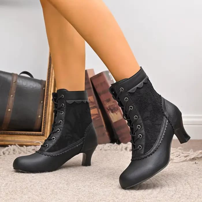 Bottines blanches à talons chaton pour femmes, bottines élégantes en dentelle brodée, mode automne,