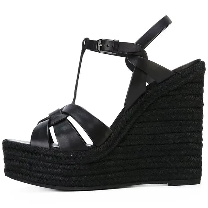 Nouvelles sandales compensées plateforme femme printemps-été 2026, sexy, noires, chaussures compensé