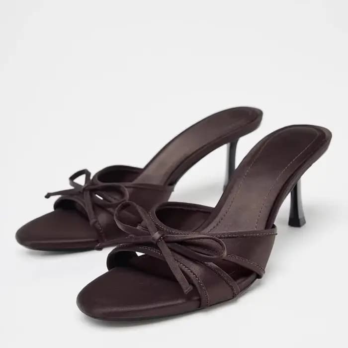 Pantoufles d'été Sexy à talons hauts pour femmes, pantoufles à la mode avec nœud papillon, bout ouve