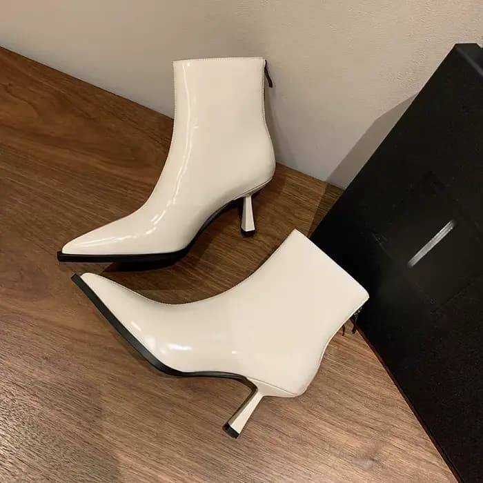 QUTAA 2026 mode femmes bottines en cuir de vache automne hiver bottes fermeture éclair talons hauts