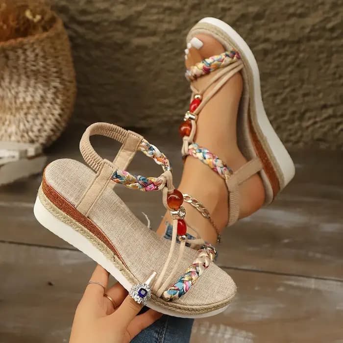 Nouvelles sandales compensées à plateforme pour femme, style T-strap, multicolores, avec bande élast