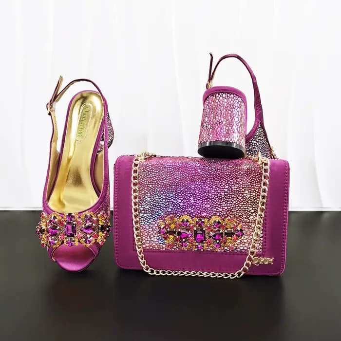 Nouvel ensemble de chaussures à talons hauts et sac de style INS, design italien, orné de strass, pa