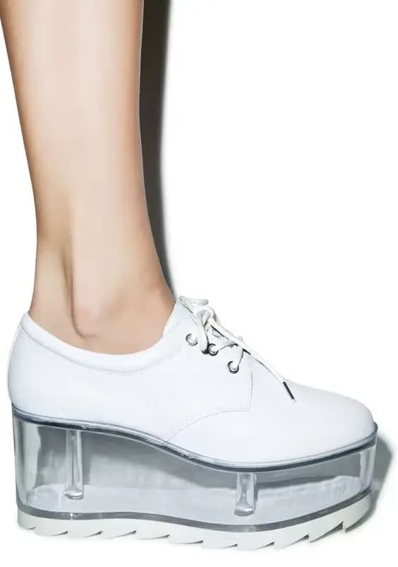 Chaussures à Plateforme Transparentes pour Femme, en Cuir Lisse, Noir et Blanc, Conteneur à Lacets,
