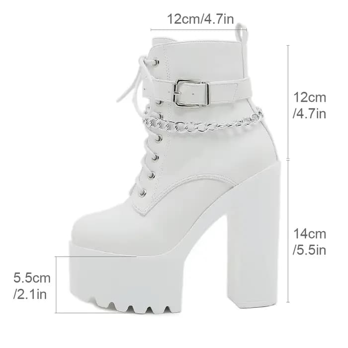 Gdgydh femmes chaîne décor bloc bottes à talons mode à lacets côté fermeture éclair plate-forme bott