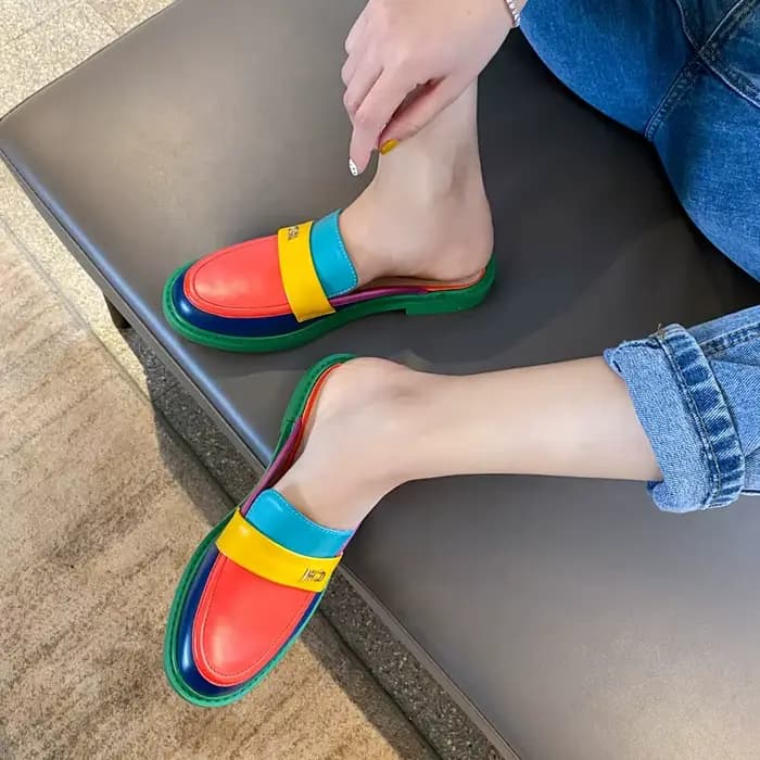 Dilalula-Pantoufles en Cuir group pour Femme, Chaussures Mixtes à la Mode, Bout Couvert, Mules Plate