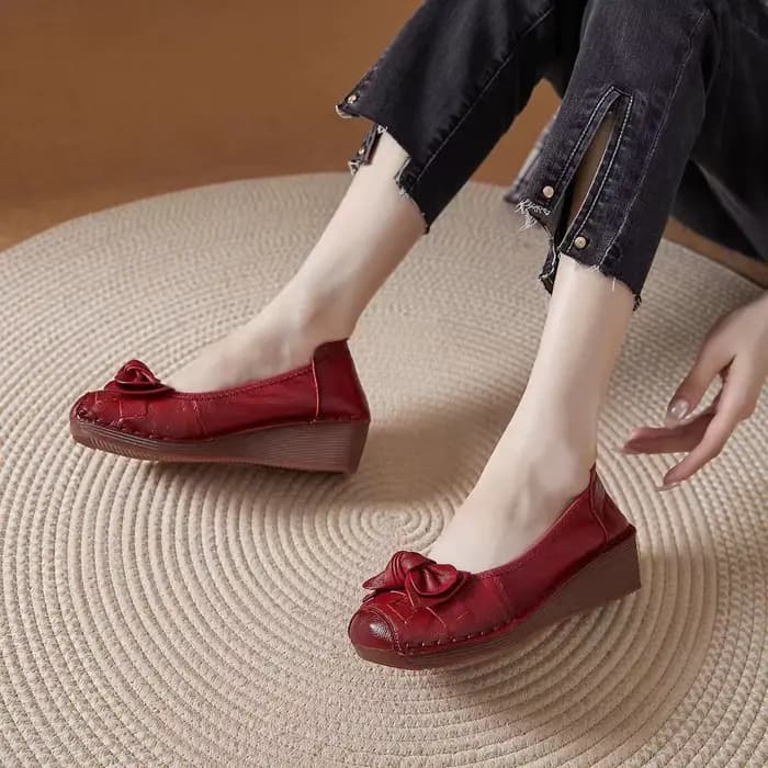 Mocassins rouges rétro pour femmes, chaussures plates en cuir véritable, respirantes, souples et déc