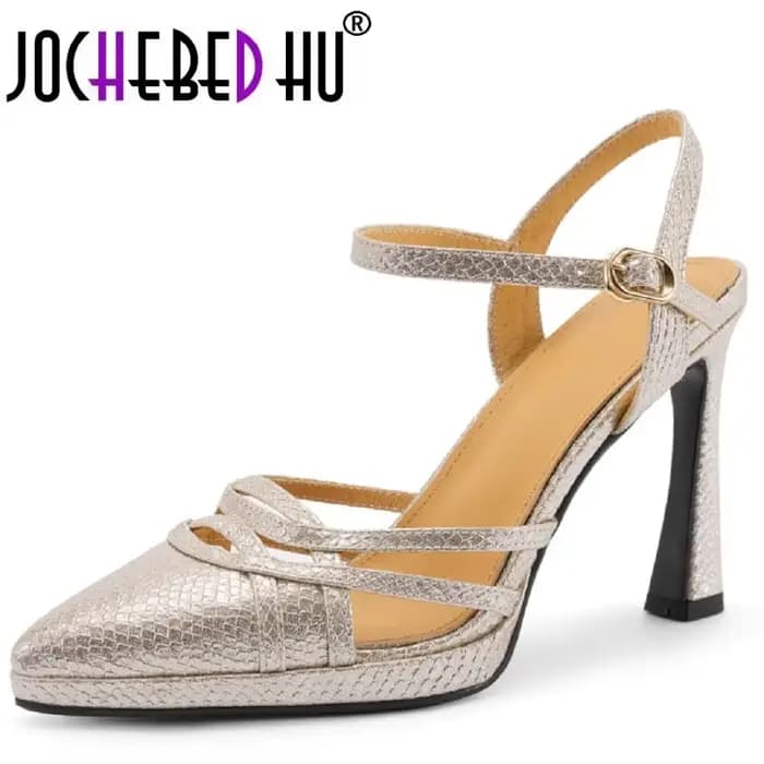 【JOCHEBED HU】Chaussures à talons pour femmes, sandales en tissu spécial, chaussures d'été à talon ti