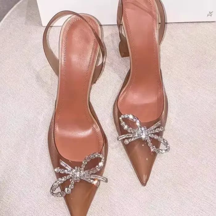 35-45 mode Transparent souple PVC femmes pompes de luxe strass nœud papillon Slingback talons hauts