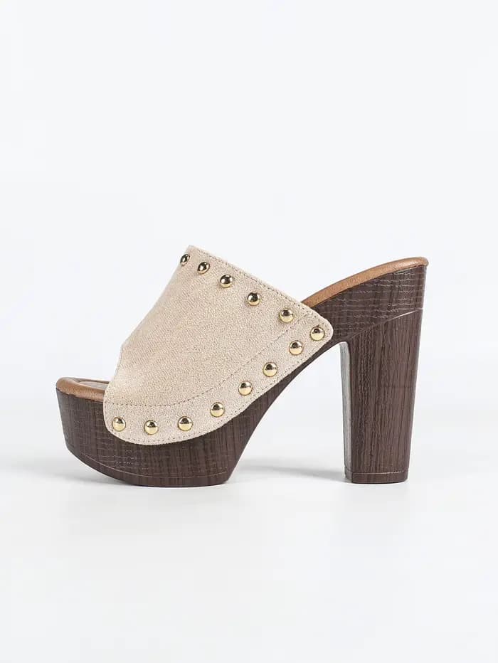 Sandales à talon carré pour femmes, à enfiler, à bout ouvert, avec rivets, plateforme, chaussures d'