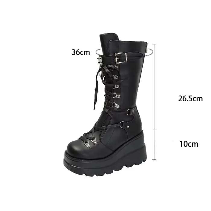Bottes de chevalier élégantes à talon épais pour femme, mi-mollet, style punk, grande taille, rivets