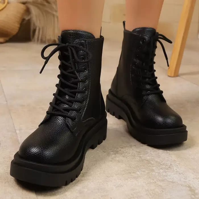 Comemore à lacets bottines femmes en cuir Pu talon haut Botas pour femme printemps automne fond épai
