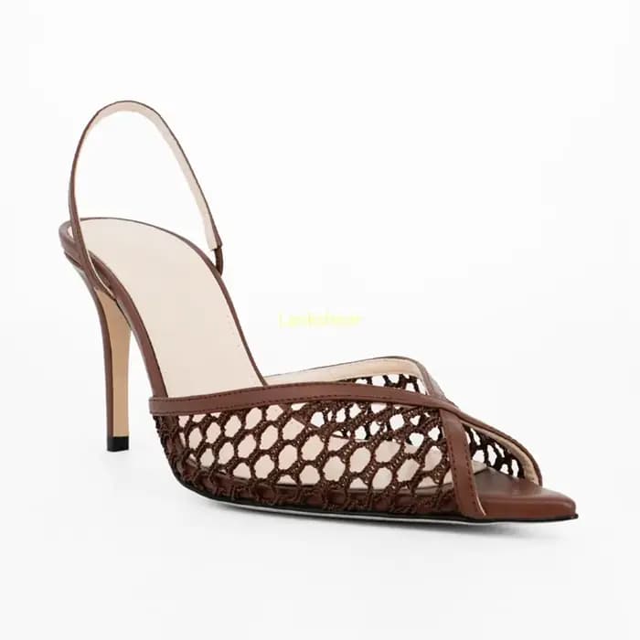 Peep Toe Net Slingback cheville chaîne sandales Sexy évider bout pointu talon mince nouveautés mode