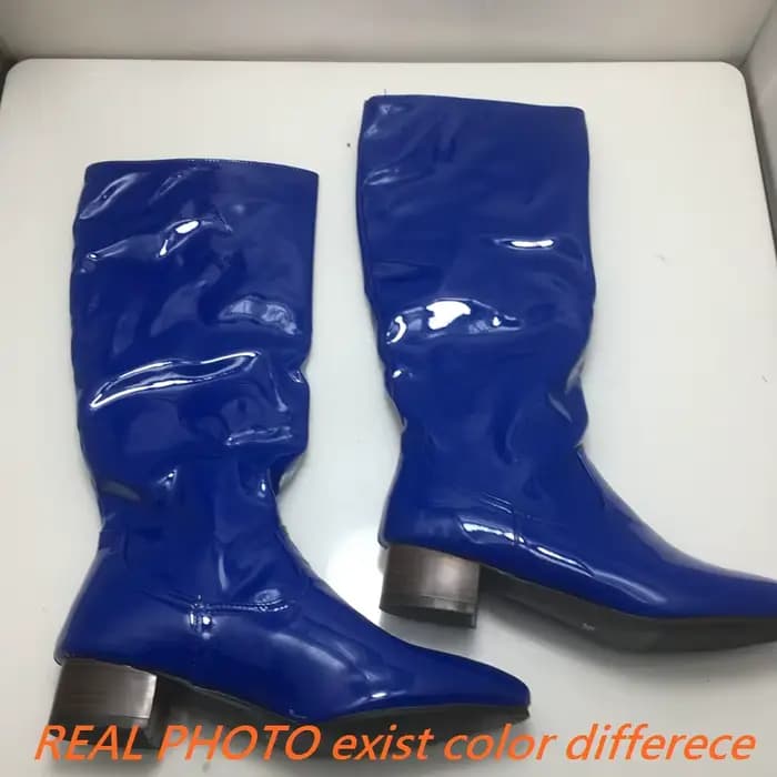 REAVE Aan-Bottes hautes au genou pour femme, talons épais, bleu, jaune, pointu, à enfiler, dame, con