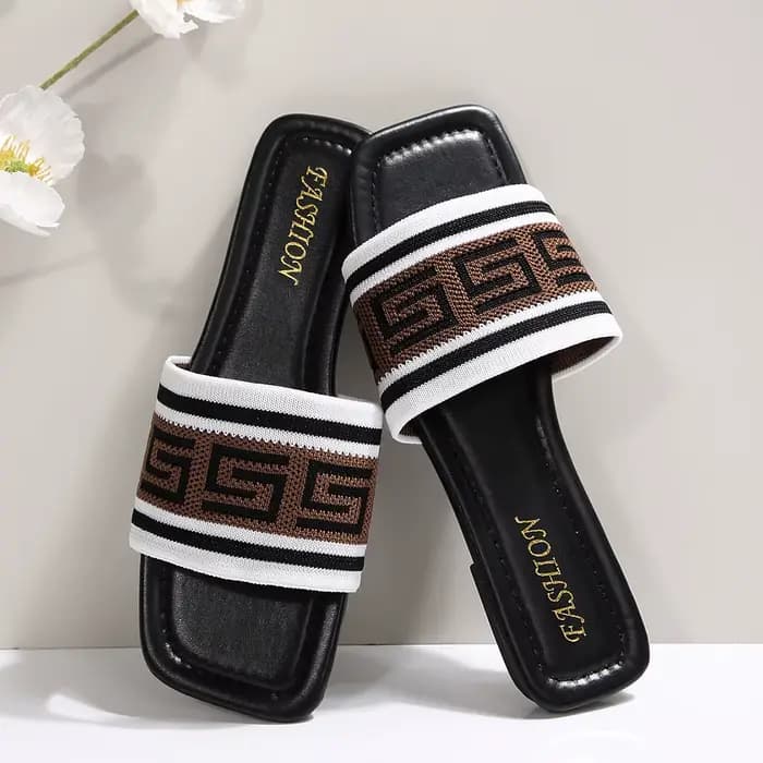 Sandales classiques simples à la mode, pantoufles plates décontractées en tissu avec lettres pour l'