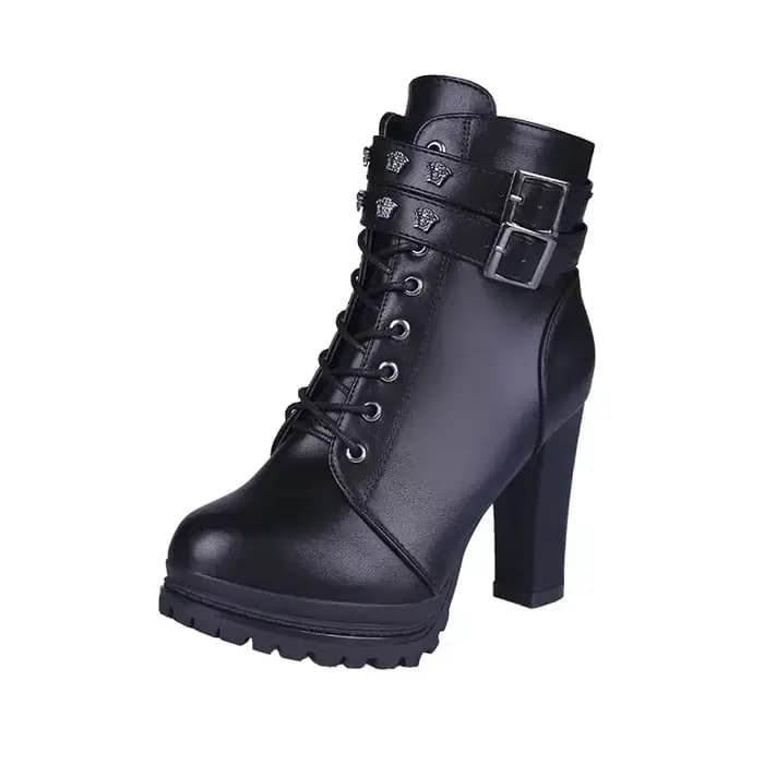 Bottes de rinçage en cuir pour femmes, talons hauts de bureau sexy, bottes à plateforme, chaussons r